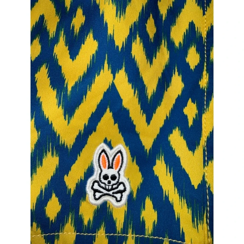NWOT Psycho Bunny Mens‎ Swim Trunks Yellow Blue  Chevron Mesh Lined XXXL 3XL
